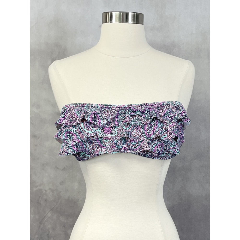 Hot‎ Water Paisley Ruffle Bandeau Bikini Top Women Medium Boho Girly Beach Retro
